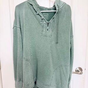Aerie Oversized Henley Hoodie Pullover – Green – XS